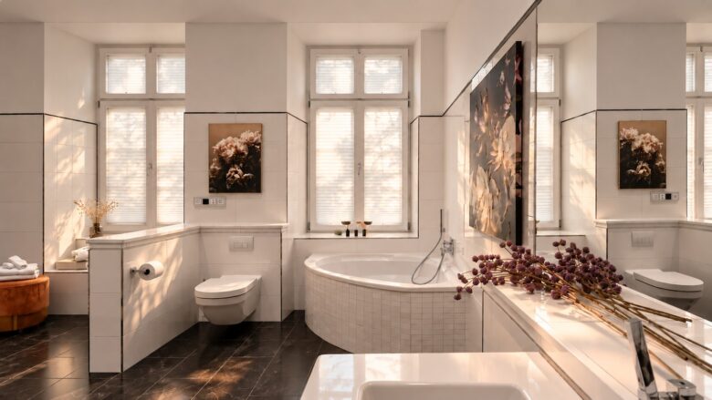 Private bathroom with bathtub in the Superior Two-Bedroom Residence Heidelberg