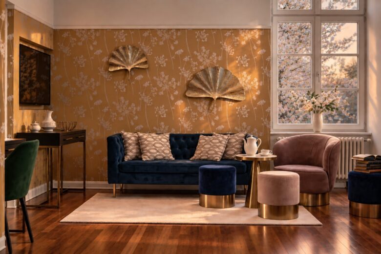Private living room of the Superior Two-Bedroom Residence Heidelberg in soft evening light