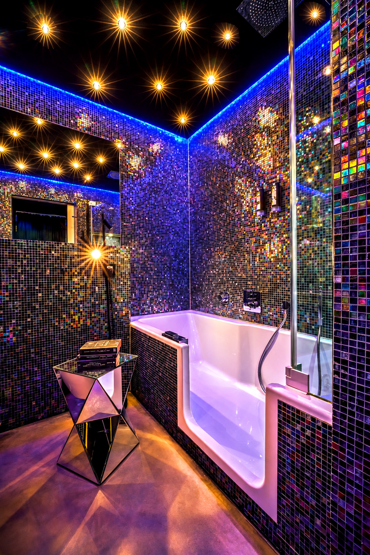 Luxury mosaic bathroom with bathtub at the Executive Design Loft Heidelberg