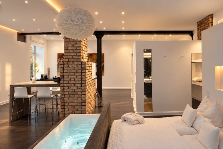 Executive Loft Residence Heidelberg with private in-room whirlpool, sleeping area and open-plan kitchen