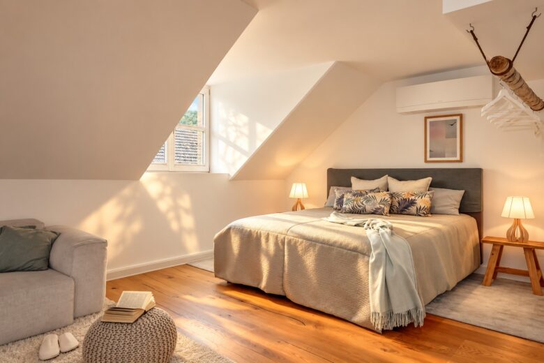 Bedroom of the Executive Studio Residence Heidelberg with king-size bed and soft morning light