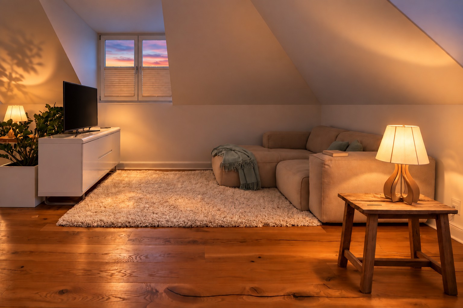 Living area of the Executive Studio Residence Heidelberg in a calm evening atmosphere
