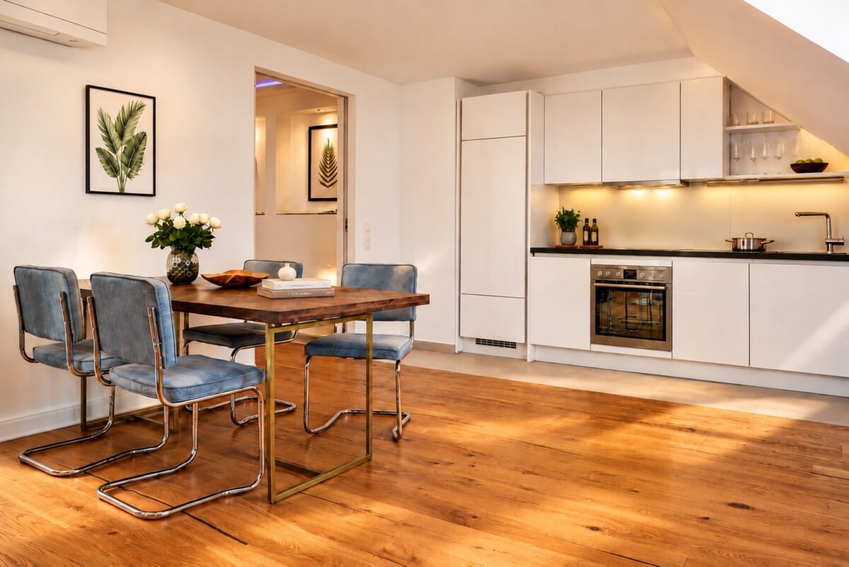 Private kitchen and dining area in the Medical Stay Serviced Apartment Heidelberg