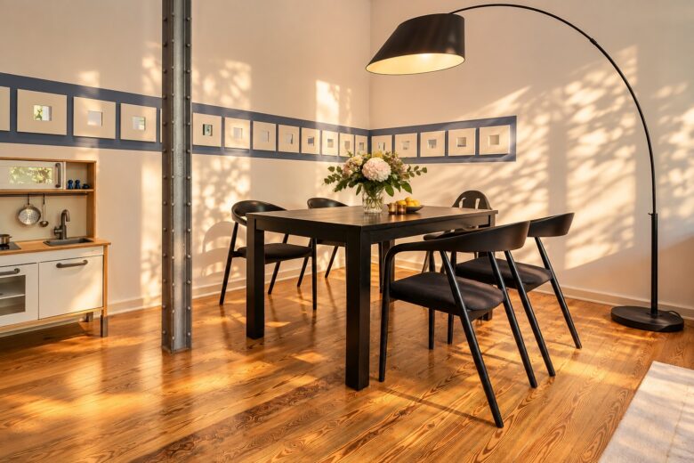 Private dining area in the Family Apartment Heidelberg with warm natural light