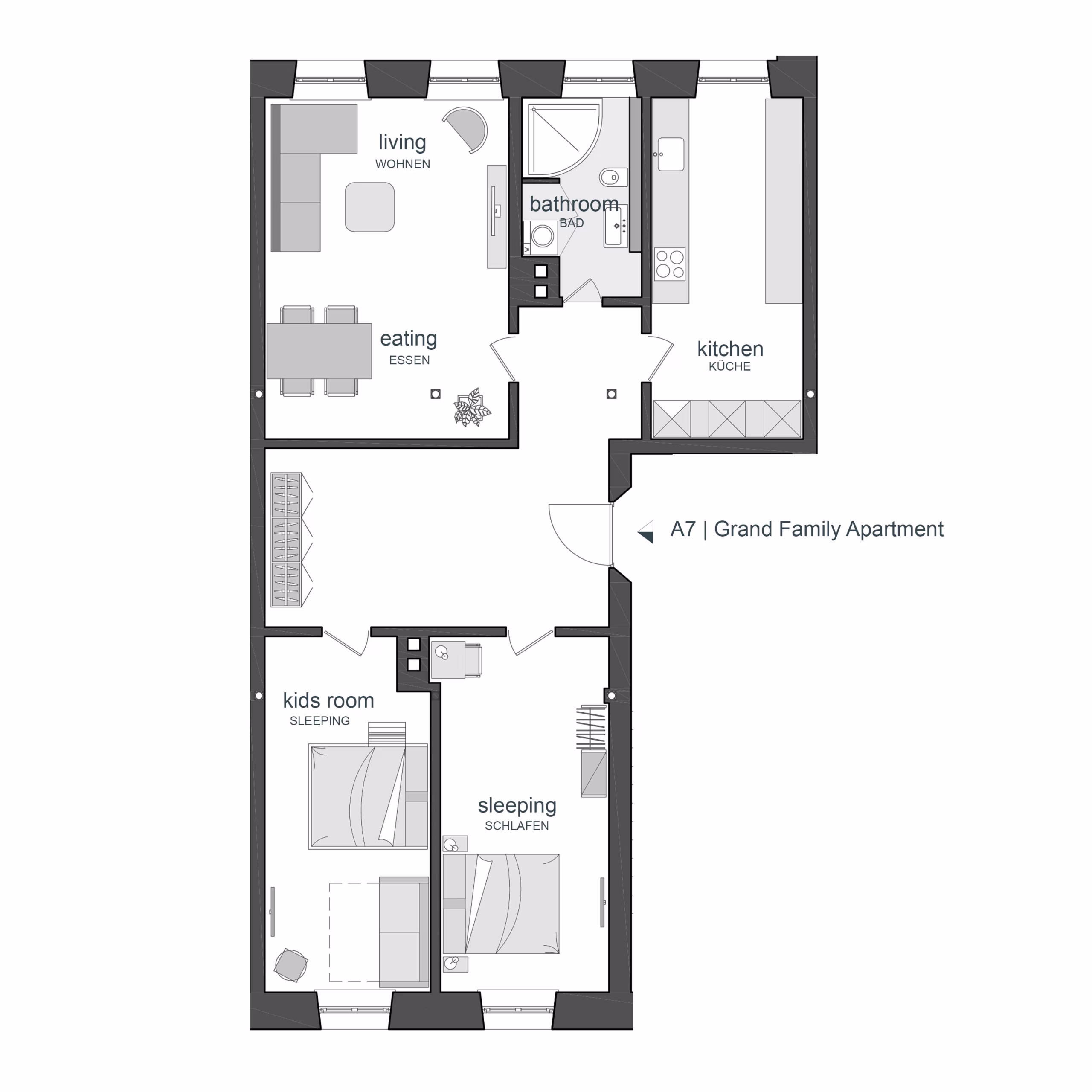 Floor plan of the Grand Family Apartment at Boutique Suites & Residences Heidelberg,