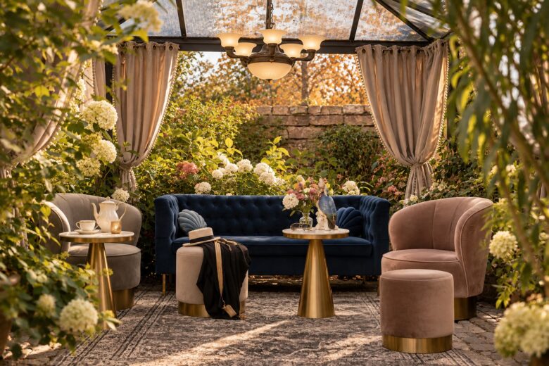 Garden lounge of the Superior Two-Bedroom Residence Heidelberg surrounded by lush greenery