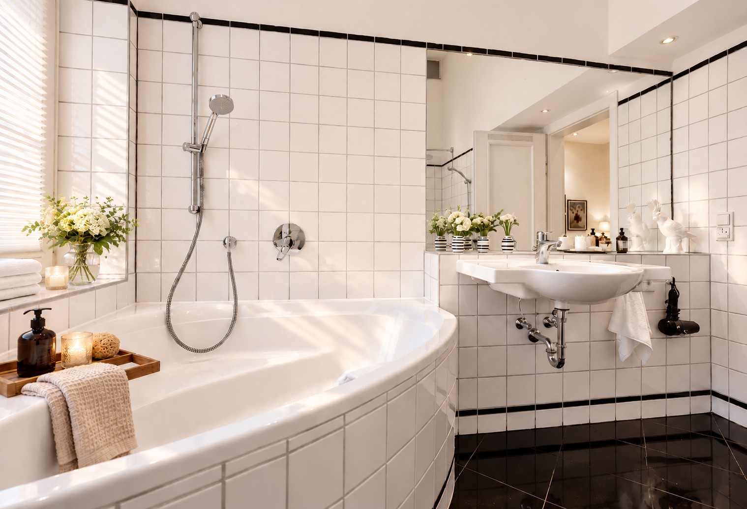 Private bathroom with bathtub in the Deluxe Two-Bedroom Serviced Apartment Heidelberg