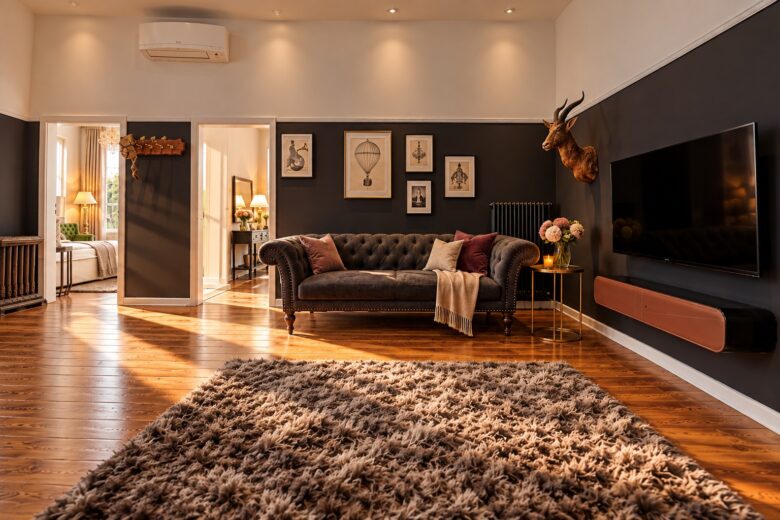 Spacious private living room in the Deluxe Two-Bedroom Serviced Apartment Heidelberg