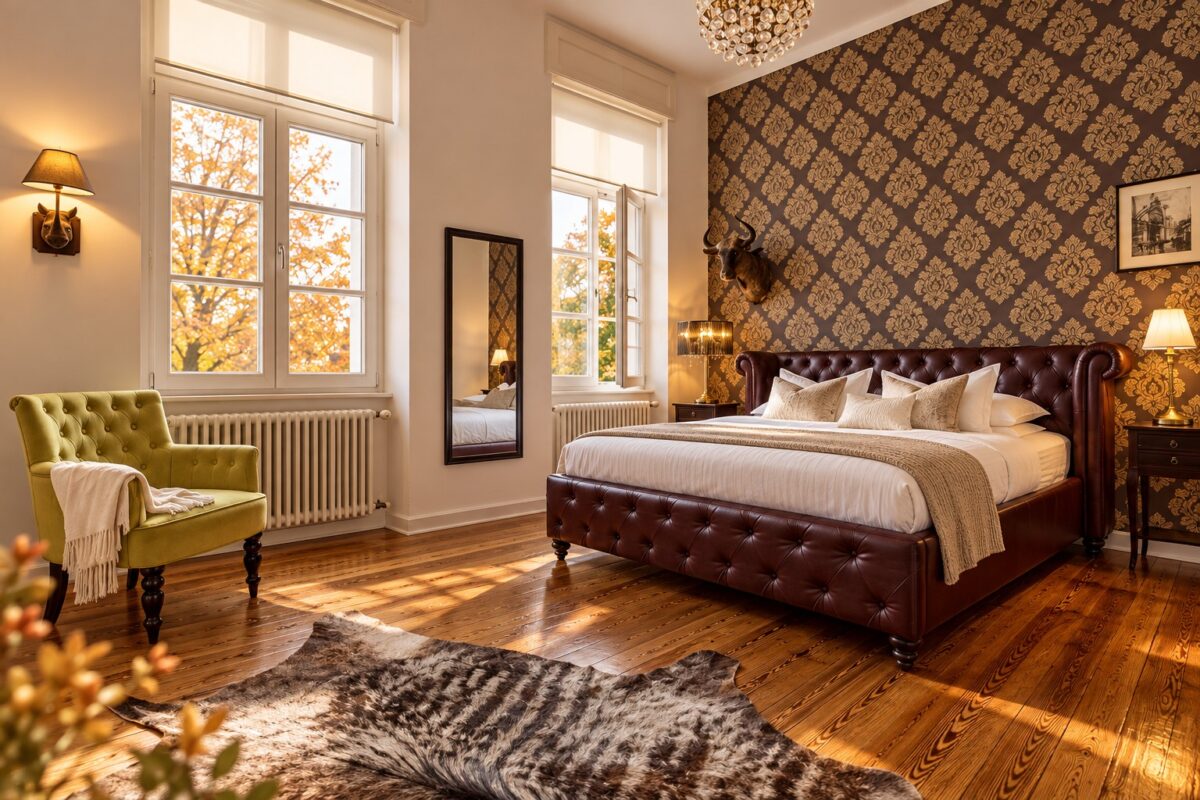 Private master bedroom with king bed in the Deluxe Two-Bedroom Serviced Apartment Heidelberg