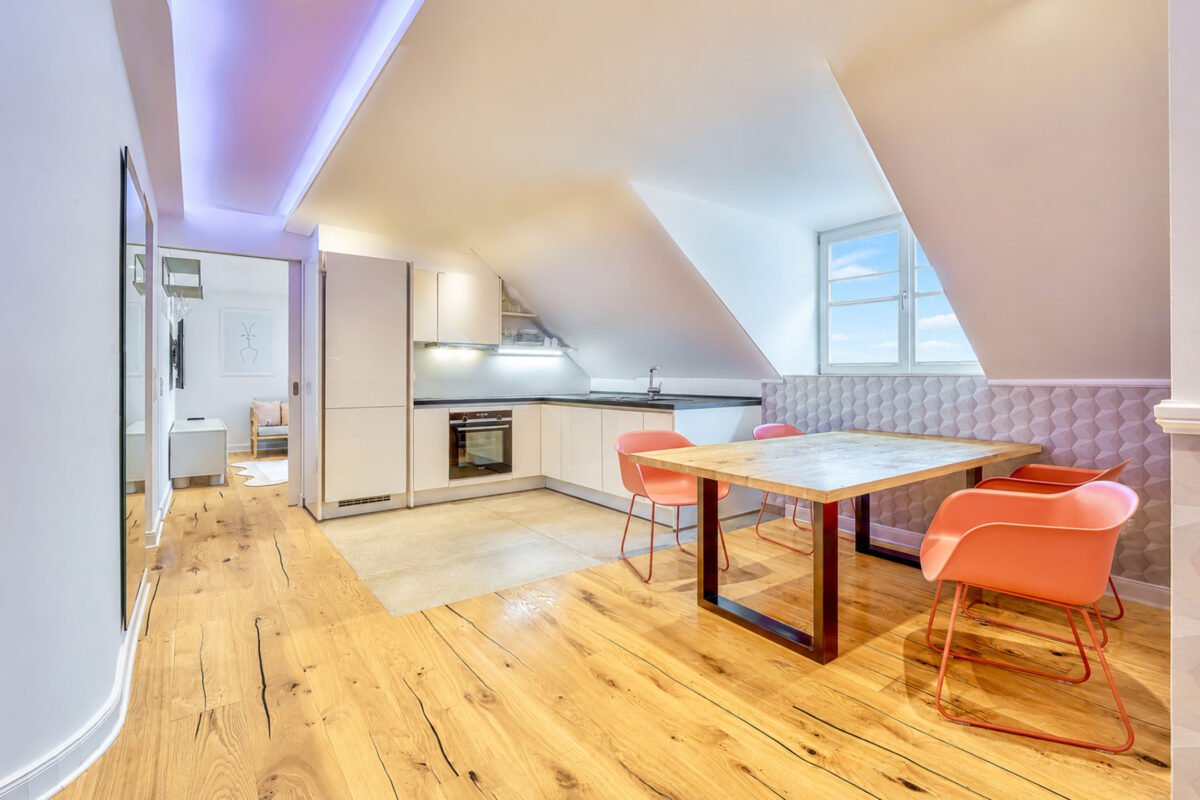 Fully equipped kitchen and dining area in the Two-Bedroom Companion Apartment Heidelberg