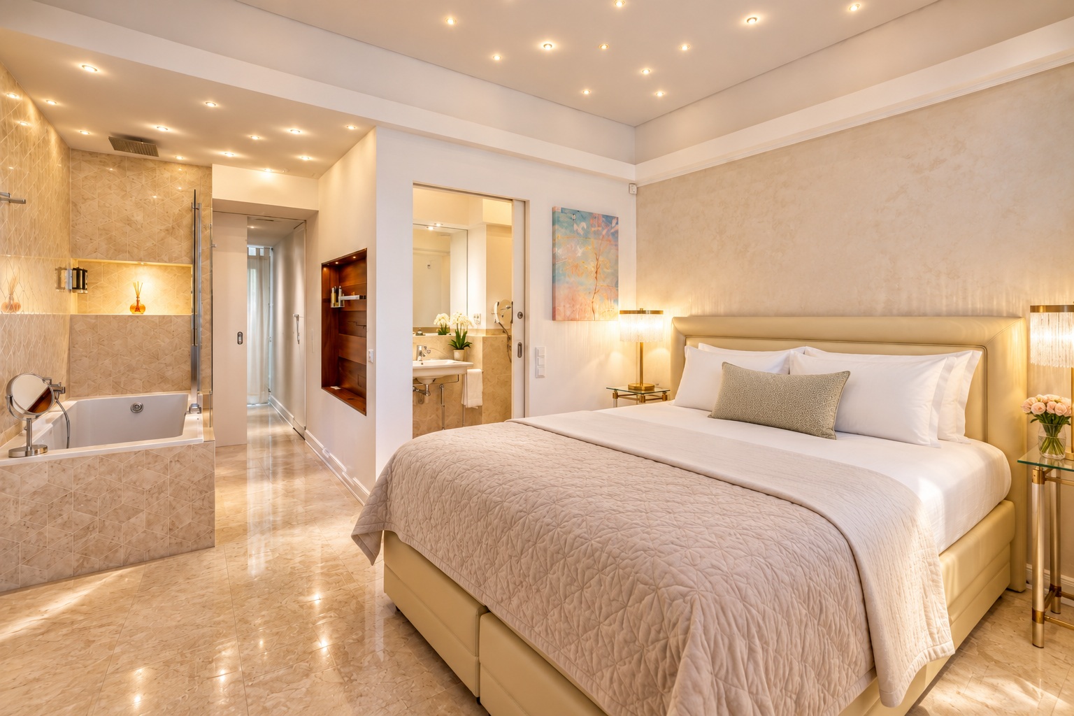 Elegant second bedroom in the Signature Two-Bedroom Suite Heidelberg with professionally prepared king-size bed and direct access to a private bathroom