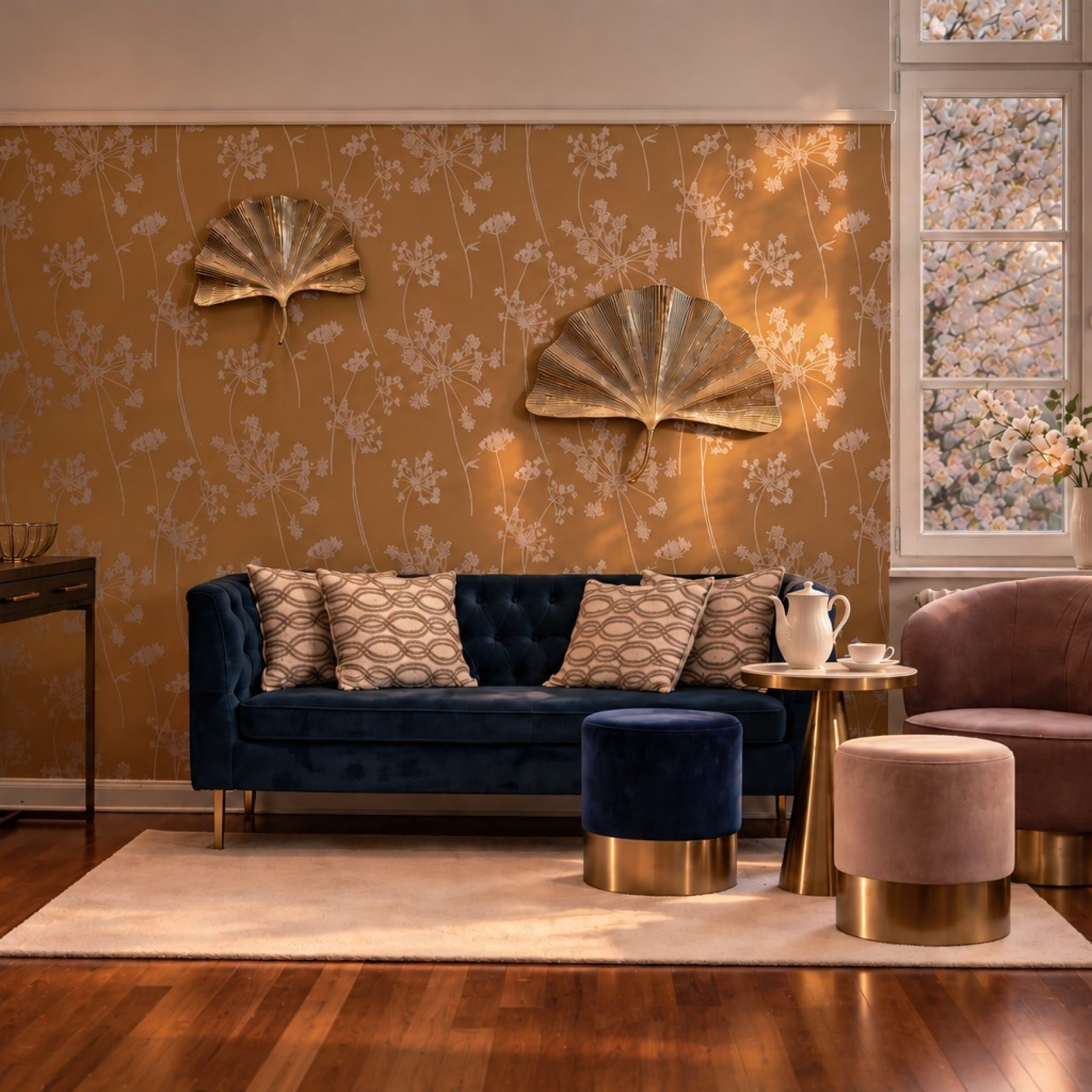 Private living room of the Superior Two-Bedroom Residence Heidelberg in soft evening light