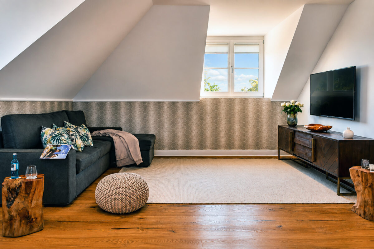 Comfortable living area with lounge seating in the Executive Serviced Apartment Heidelberg